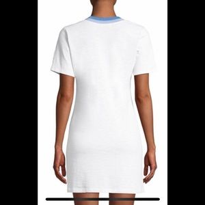 Rag & Bone White Cotton T-shirt Dress with Ribbed Blue Crew Neck